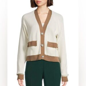 Laundry By Shelli Segal NWT Cream and Tan Embellished Buttons Cardigan
